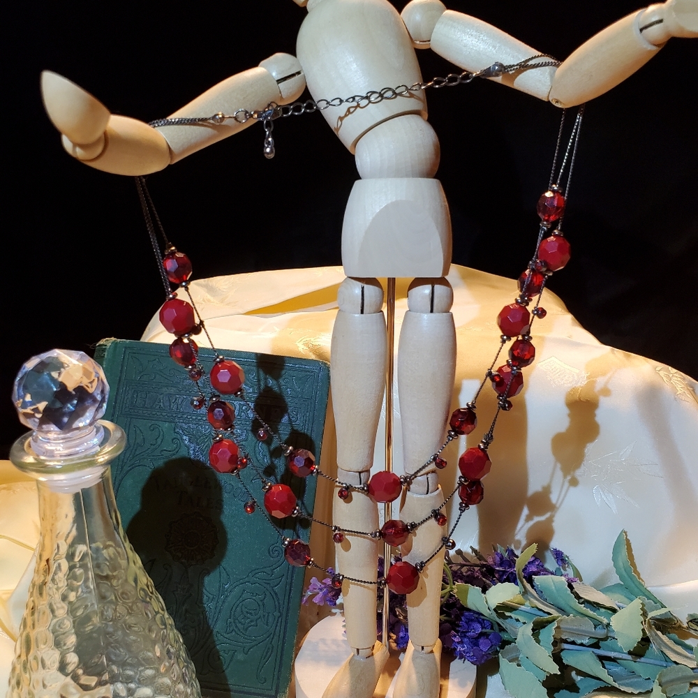 Red Bead Necklace and Earrings